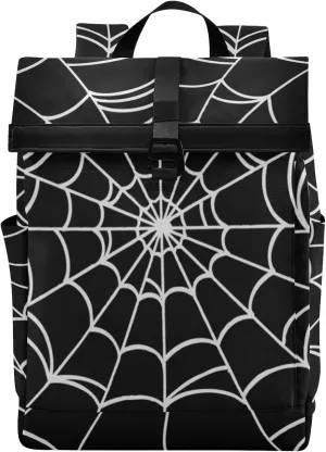 CBBYY Goth Spider Web Travel Roll Top Backpack for Men, Expandable Waterproof Trendy Laptop Backpack