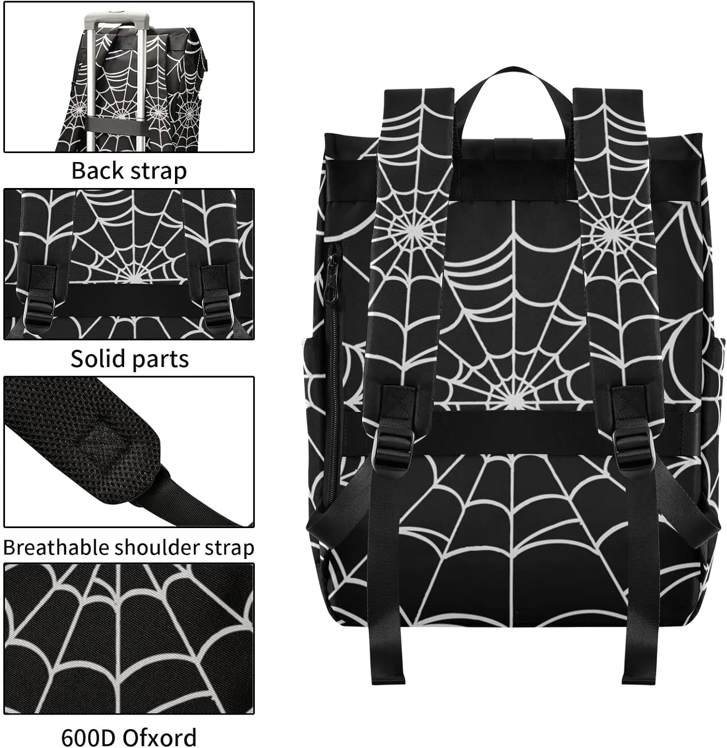 CBBYY Goth Spider Web Travel Roll Top Backpack for Men, Expandable Waterproof Trendy Laptop Backpack