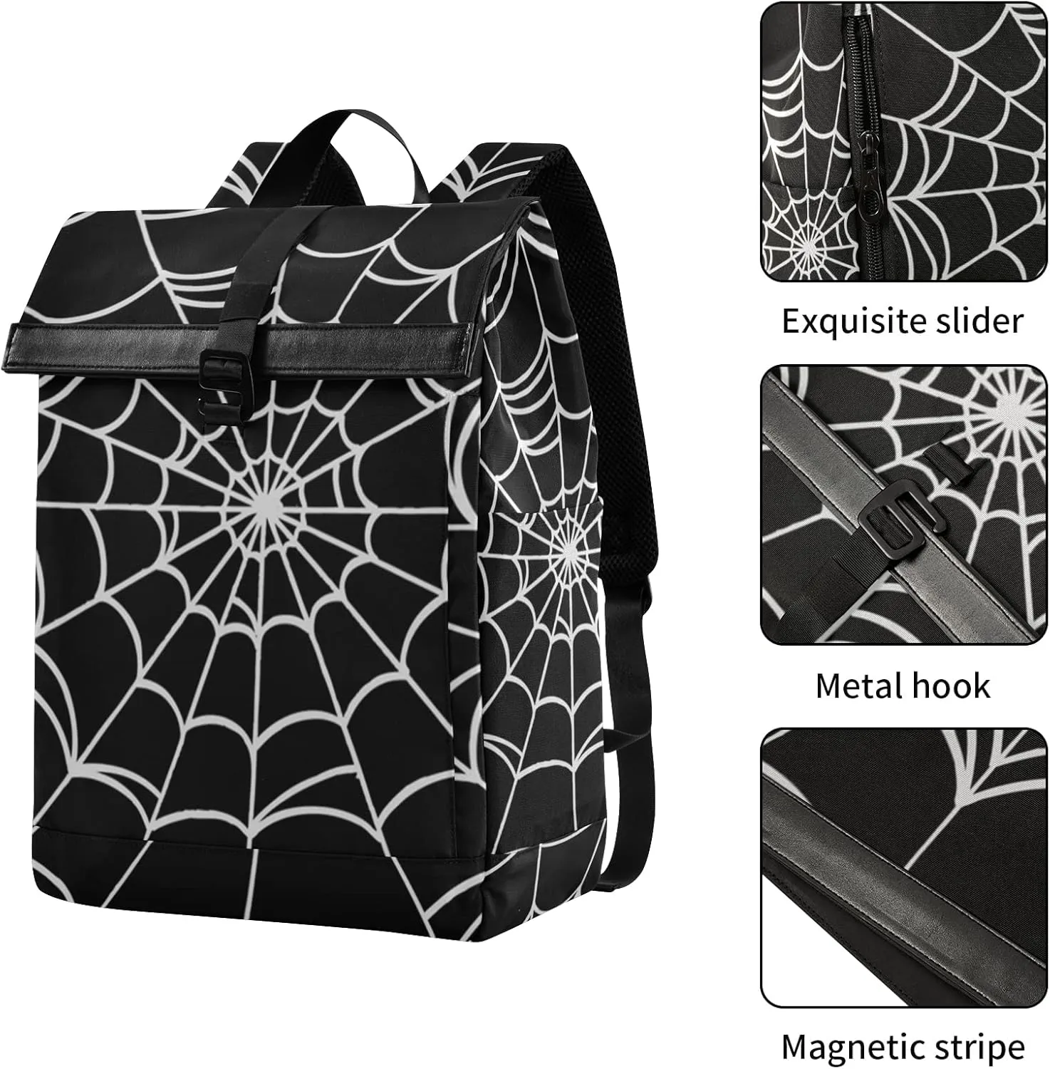 CBBYY Goth Spider Web Travel Roll Top Backpack for Men, Expandable Waterproof Trendy Laptop Backpack