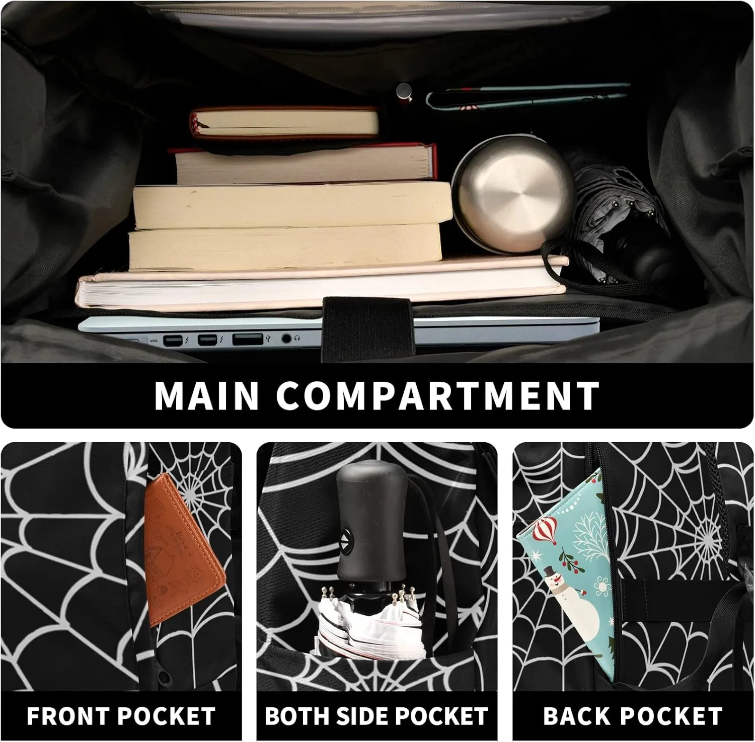 CBBYY Goth Spider Web Travel Roll Top Backpack for Men, Expandable Waterproof Trendy Laptop Backpack