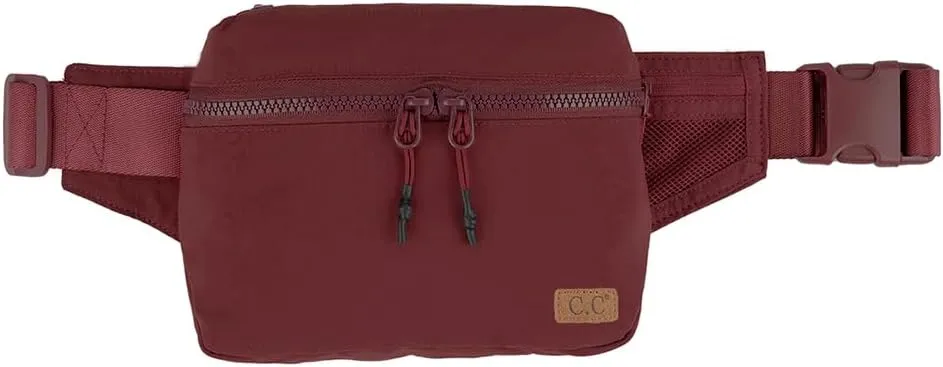 C.C Zipper Fanny Pack For Women Unisex - Daily Waist Crossbody Belt bag With Adjustable Strap (Burgundy)