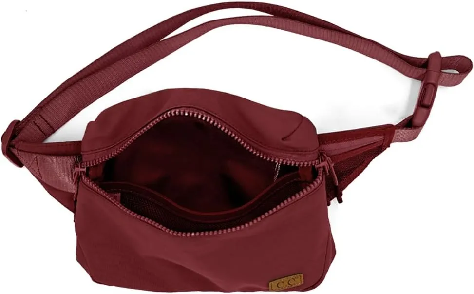 C.C Zipper Fanny Pack For Women Unisex - Daily Waist Crossbody Belt bag With Adjustable Strap (Burgundy)