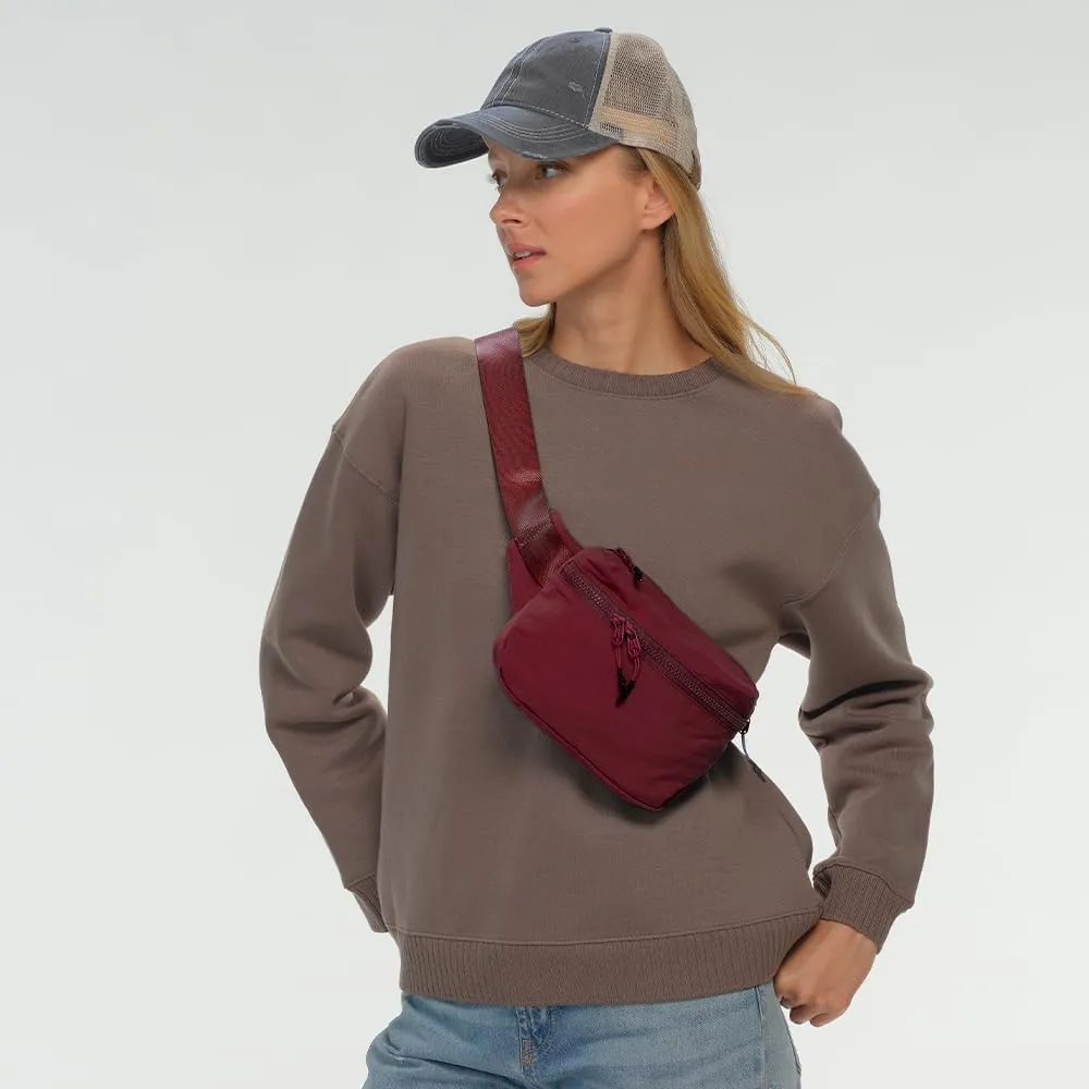 C.C Zipper Fanny Pack For Women Unisex - Daily Waist Crossbody Belt bag With Adjustable Strap (Burgundy)