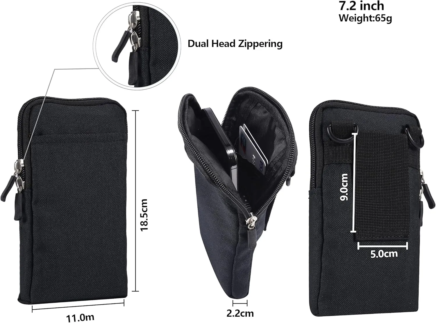 Cell Phone Shoulder Holster Men, Men Cell Phone Belt Clip Pouch Black, Vertical Water Resistant Small Mobile Phone Crossbody Purse Waist Holster Zipper Side Bag Pocket Messenger Bag for Phone Passport