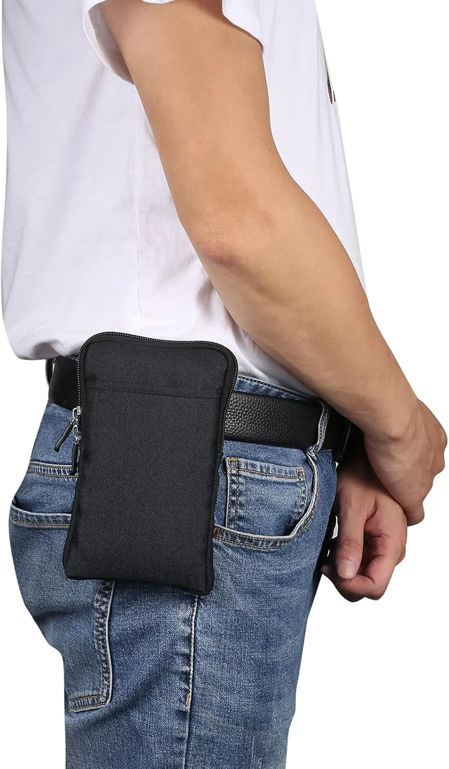 Cell Phone Shoulder Holster Men, Men Cell Phone Belt Clip Pouch Black, Vertical Water Resistant Small Mobile Phone Crossbody Purse Waist Holster Zipper Side Bag Pocket Messenger Bag for Phone Passport