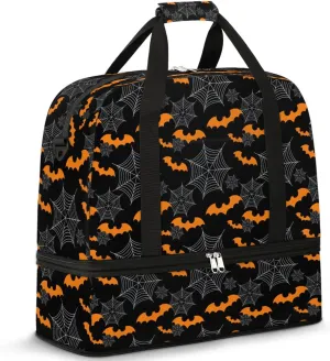 cfpolar Woman Travel Duffel Bag Halloween Bat Spider Web Foldable Tote Carry On Luggage Sports Gym Bag With Shoe Compartment Overnight Weekend Yoga Workout Bag Training Handbag
