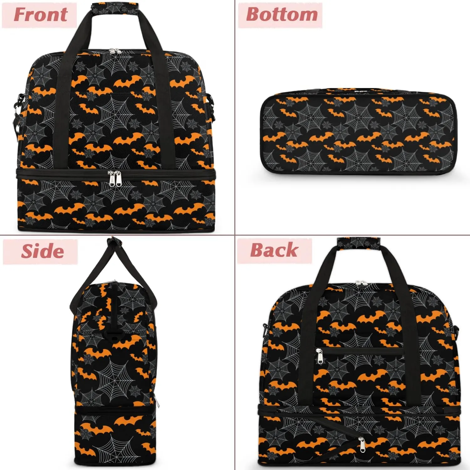 cfpolar Woman Travel Duffel Bag Halloween Bat Spider Web Foldable Tote Carry On Luggage Sports Gym Bag With Shoe Compartment Overnight Weekend Yoga Workout Bag Training Handbag