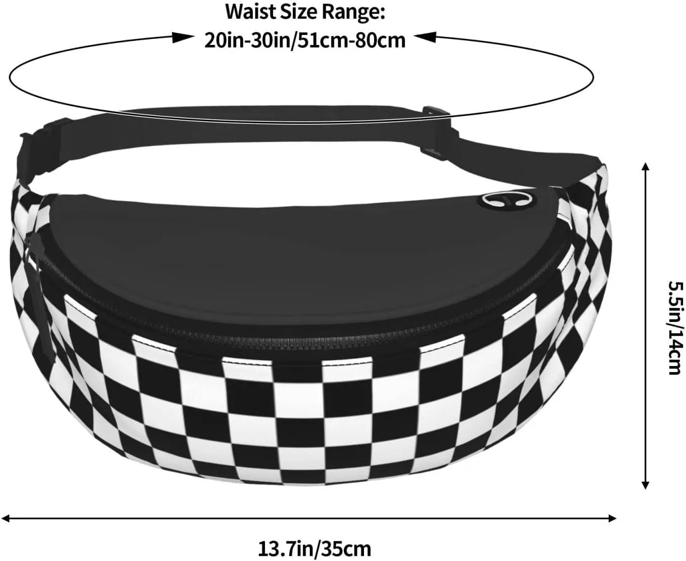 Checkerboard Fanny Pack Waist Bag Adjustable Black and White Belt Bag For Men Women Traveling Hiking Cycling Running