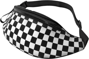 Checkerboard Fanny Pack Waist Bag Adjustable Black and White Belt Bag For Men Women Traveling Hiking Cycling Running
