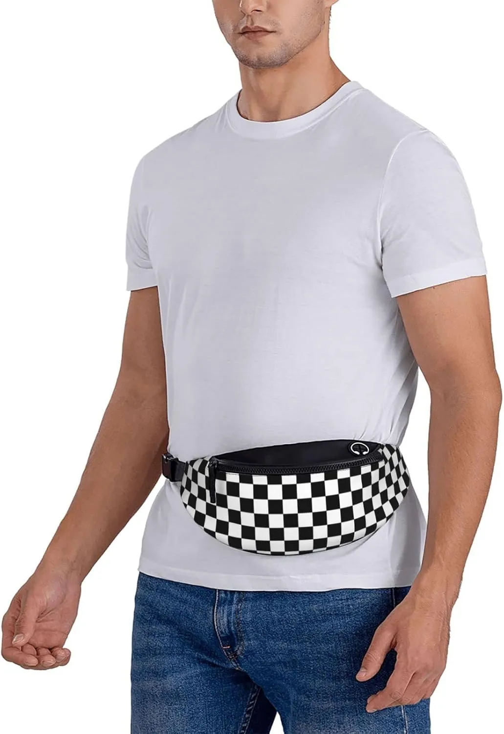 Checkerboard Fanny Pack Waist Bag Adjustable Black and White Belt Bag For Men Women Traveling Hiking Cycling Running