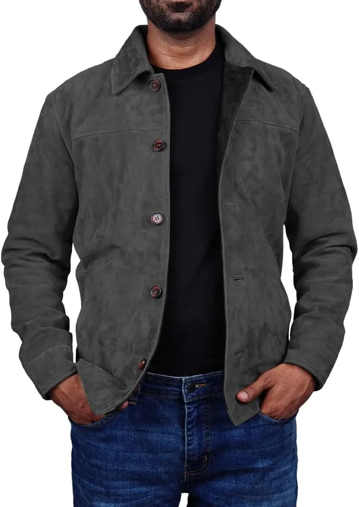 Cheemaz Men's Premium Long Sleeve Suede Button Down Lightweight Casual Shirts - Shirt Collar Suede Leather for Mens