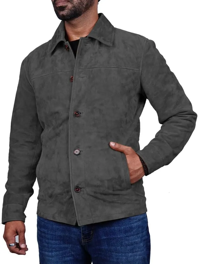 Cheemaz Men's Premium Long Sleeve Suede Button Down Lightweight Casual Shirts - Shirt Collar Suede Leather for Mens