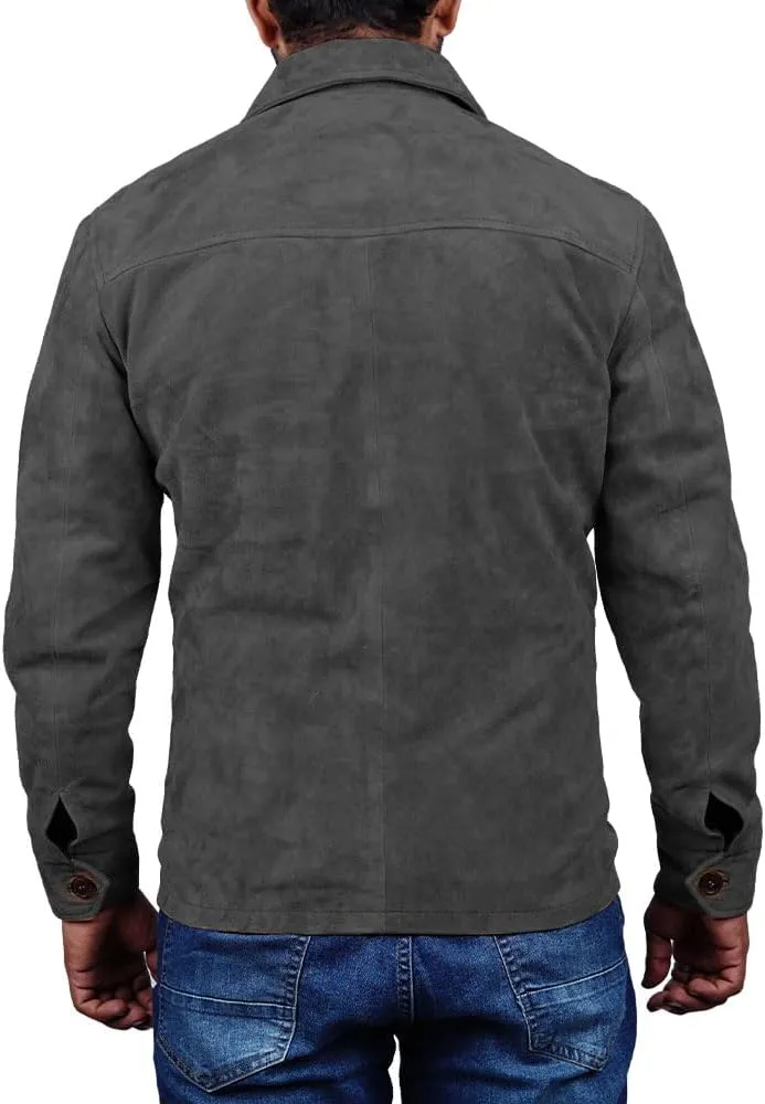 Cheemaz Men's Premium Long Sleeve Suede Button Down Lightweight Casual Shirts - Shirt Collar Suede Leather for Mens