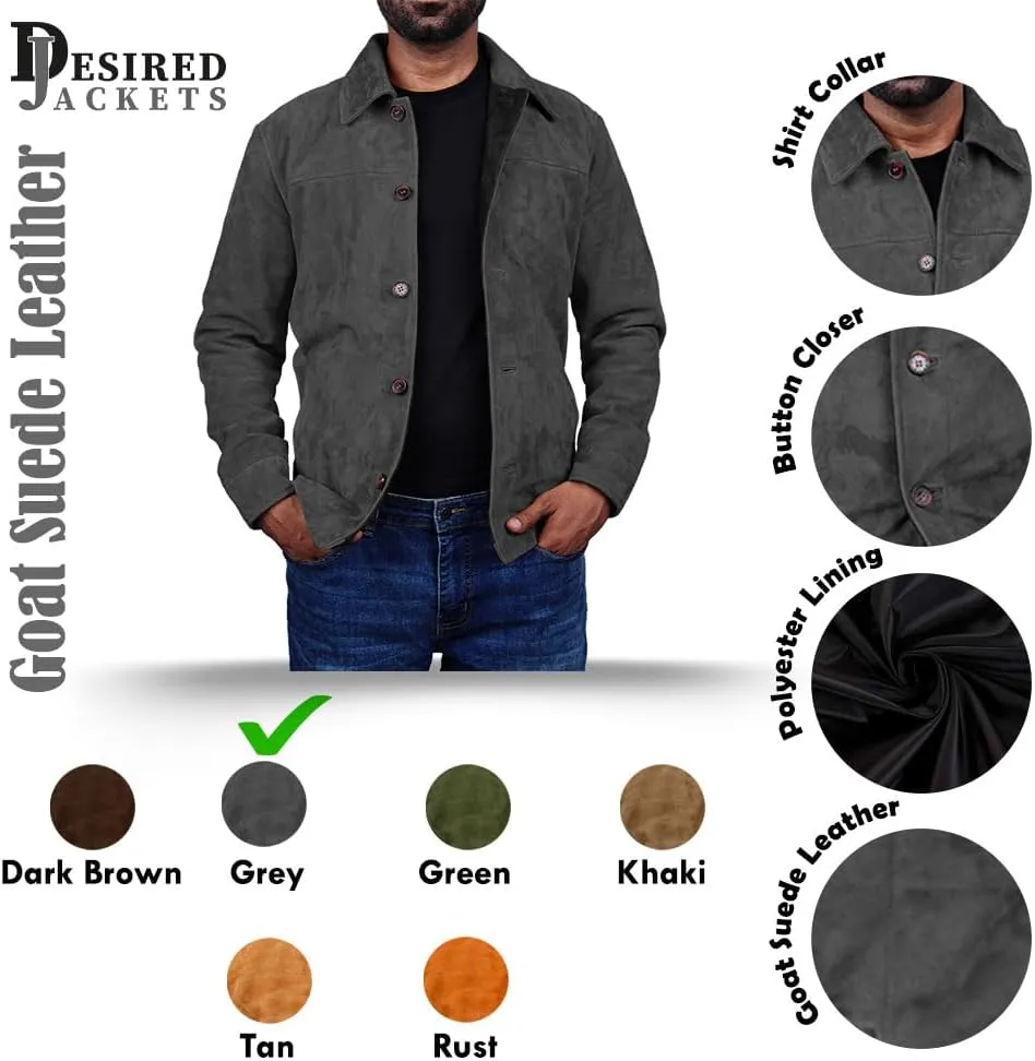 Cheemaz Men's Premium Long Sleeve Suede Button Down Lightweight Casual Shirts - Shirt Collar Suede Leather for Mens