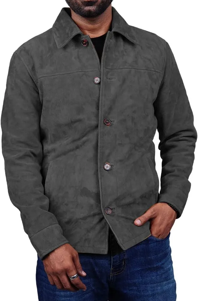 Cheemaz Men's Premium Long Sleeve Suede Button Down Lightweight Casual Shirts - Shirt Collar Suede Leather for Mens