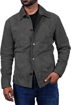 Cheemaz Men's Premium Long Sleeve Suede Button Down Lightweight Casual Shirts - Shirt Collar Suede Leather for Mens
