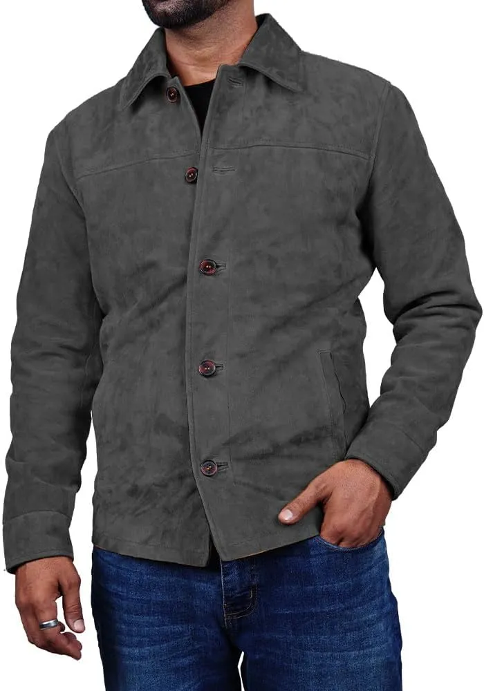 Cheemaz Men's Premium Long Sleeve Suede Button Down Lightweight Casual Shirts - Shirt Collar Suede Leather for Mens