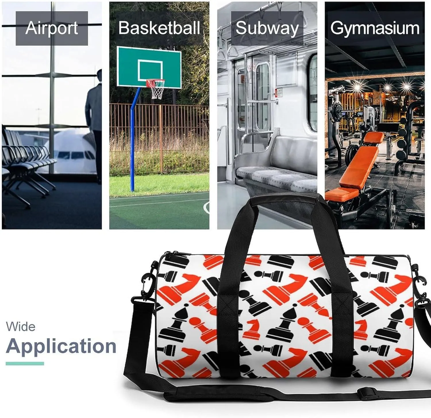 Chess Pattern Duffelbag Utility Bag Cylindrical Duffelbags Picnic Bags Gym Satchel Durable Handbag Overnighter Duffles 17.7in/9in/9in