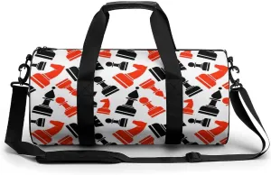 Chess Pattern Duffelbag Utility Bag Cylindrical Duffelbags Picnic Bags Gym Satchel Durable Handbag Overnighter Duffles 17.7in/9in/9in