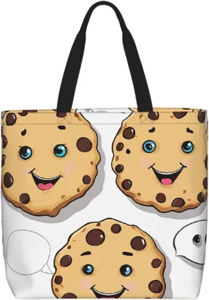 (Chocolate Chip With Different Expressions) Tote Bag For Women Large Reusable Shoulder Handbag Casual Shopping Travel Work Beach Grocery Bag