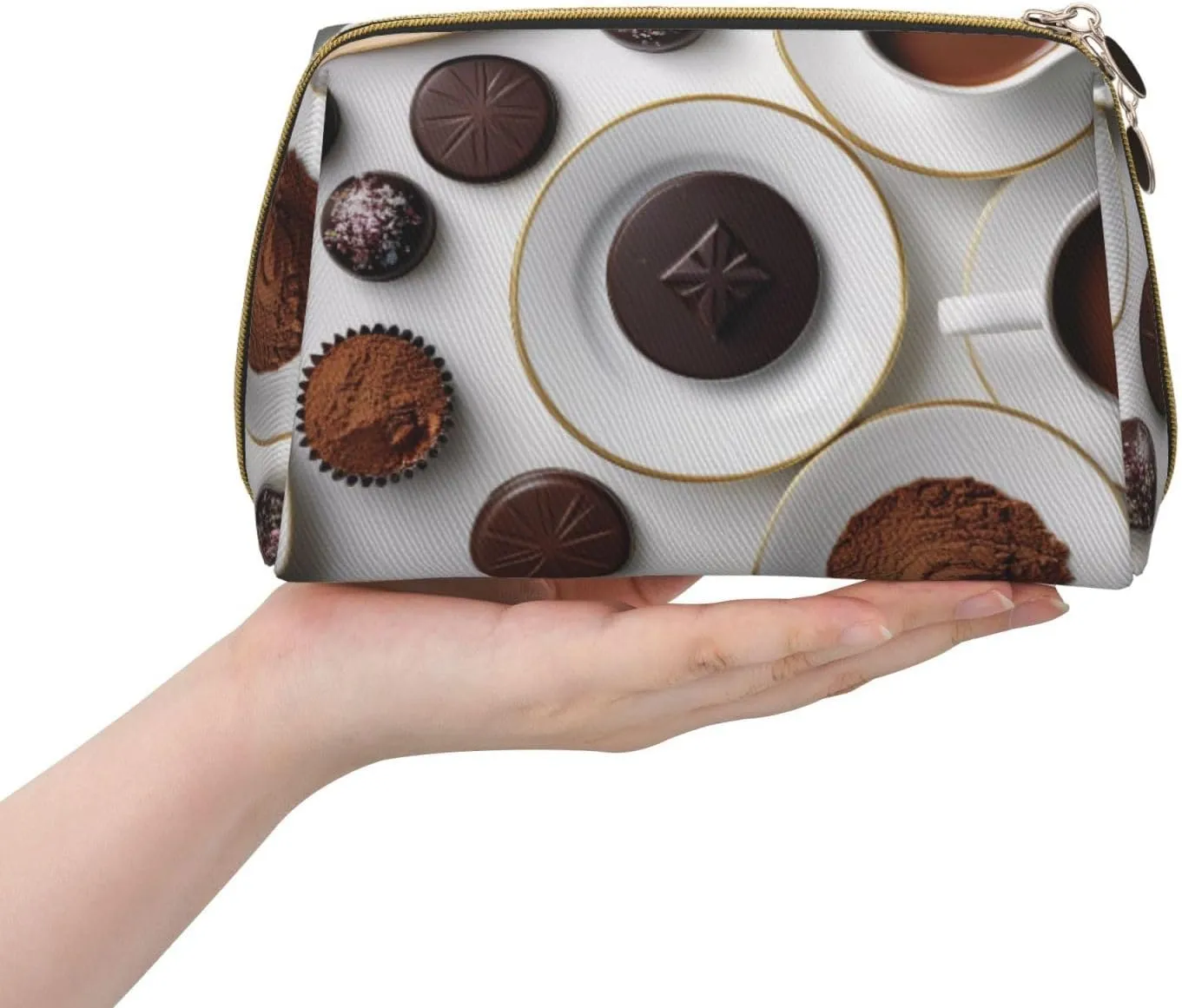 Chocolate Printed Small Makeup Bag,Travel Cosmetic Bag Purse with Zipper,Water-resistant Makeup Organizer Bag for Women