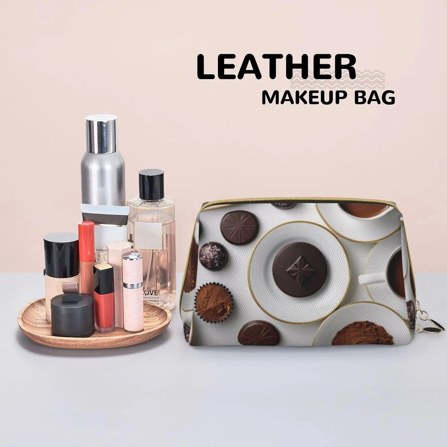 Chocolate Printed Small Makeup Bag,Travel Cosmetic Bag Purse with Zipper,Water-resistant Makeup Organizer Bag for Women