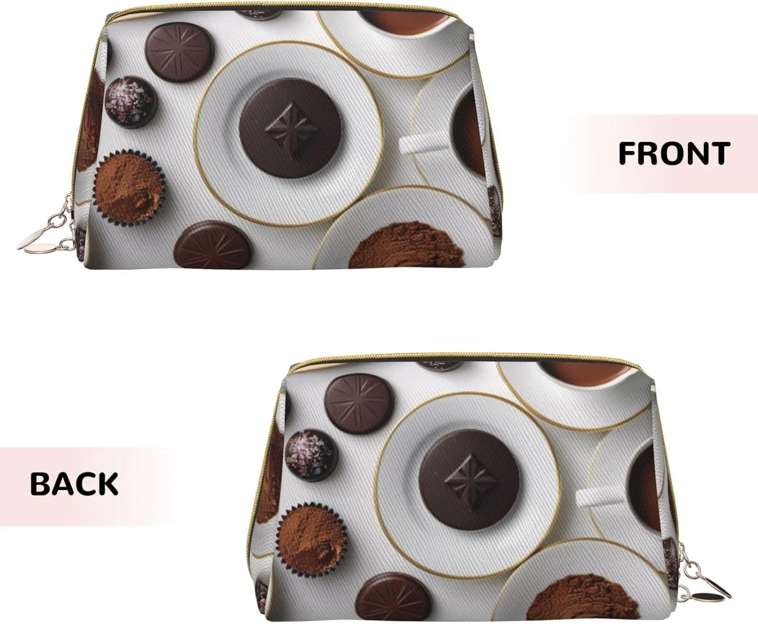 Chocolate Printed Small Makeup Bag,Travel Cosmetic Bag Purse with Zipper,Water-resistant Makeup Organizer Bag for Women