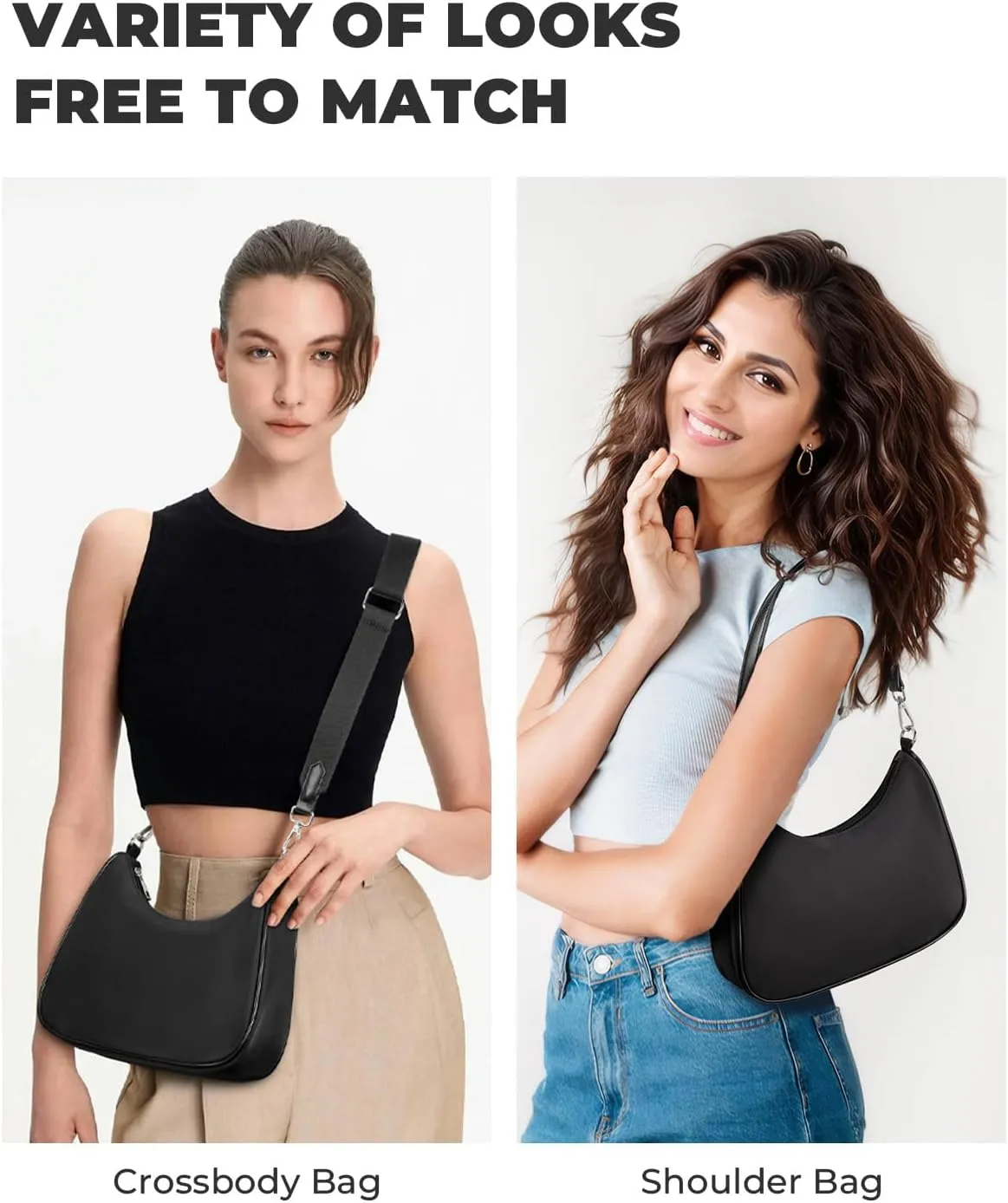 CHOLISS Small Crescent Shoulder Bag for Women, Nylon Crossbody Bags for Women Trendy, Everyday Bag with Adjustable Straps