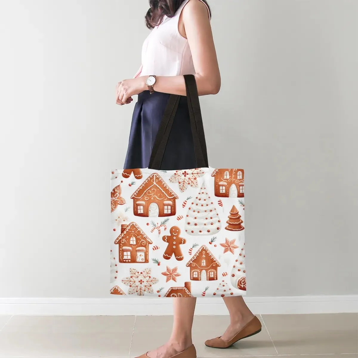 Christmas Candlelight Dinner Canvas Tote Bag for Women Men Stylish Tote Handbag Shoulder Bag Reusable Grocery Bag