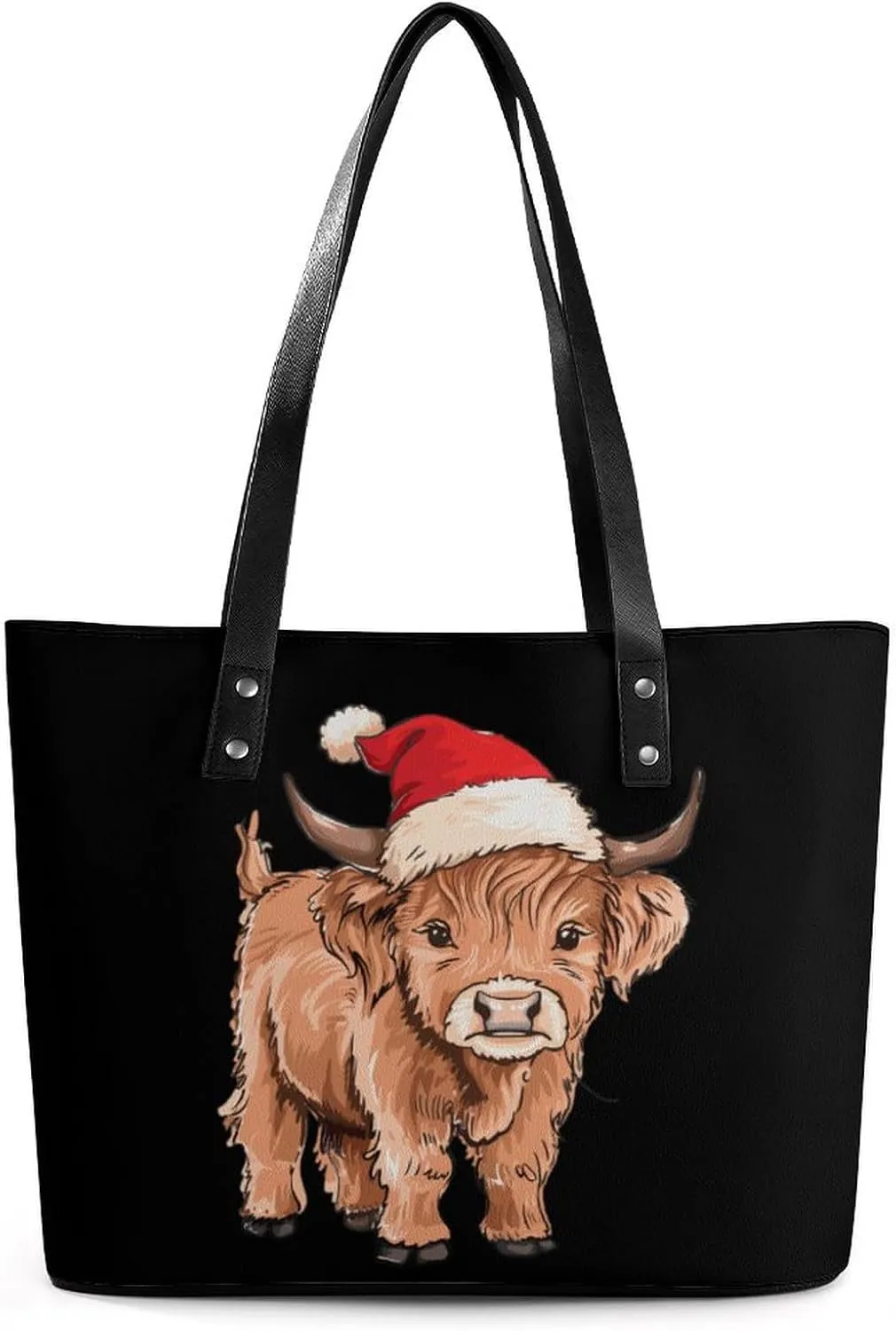 Christmas Cow Women's Tote Shoulder Bag Handbag Top Handle Leather 29 * 34 * 14cm