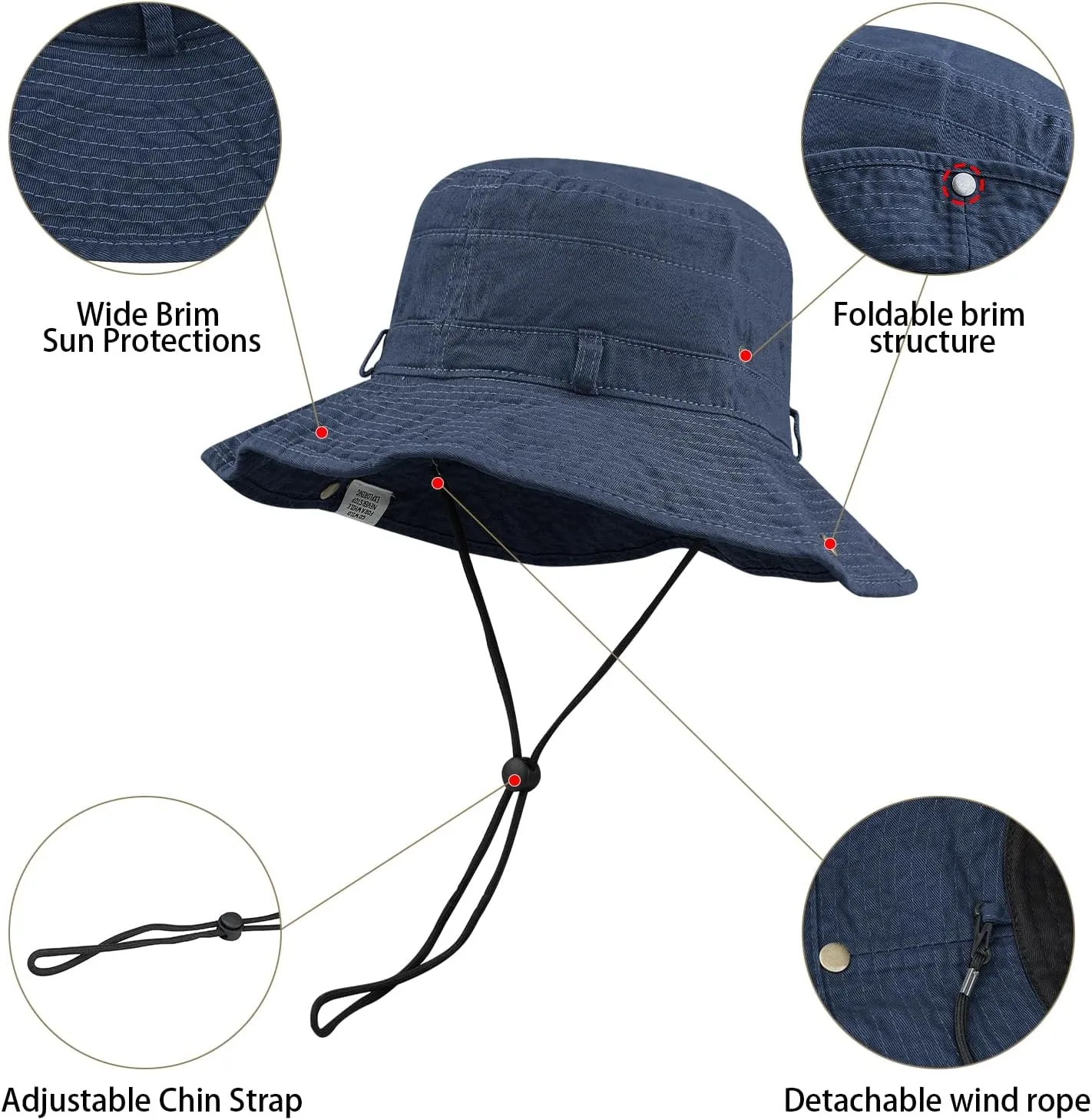 Clakllie Wide Brim Fishing Safari Hats Windproof Bucket Hat Breathable Boonie Hat Outdoor Kayaking Rowing Caps