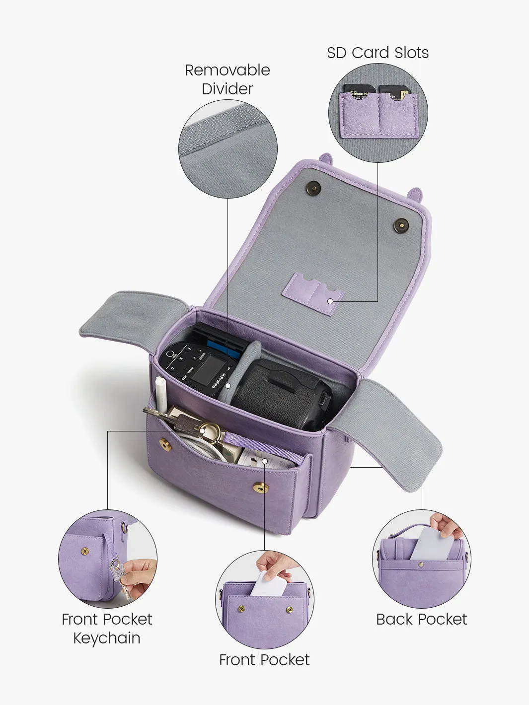 Clara Vintage Shoulder Camera Bag - Muted Lilac / Pink