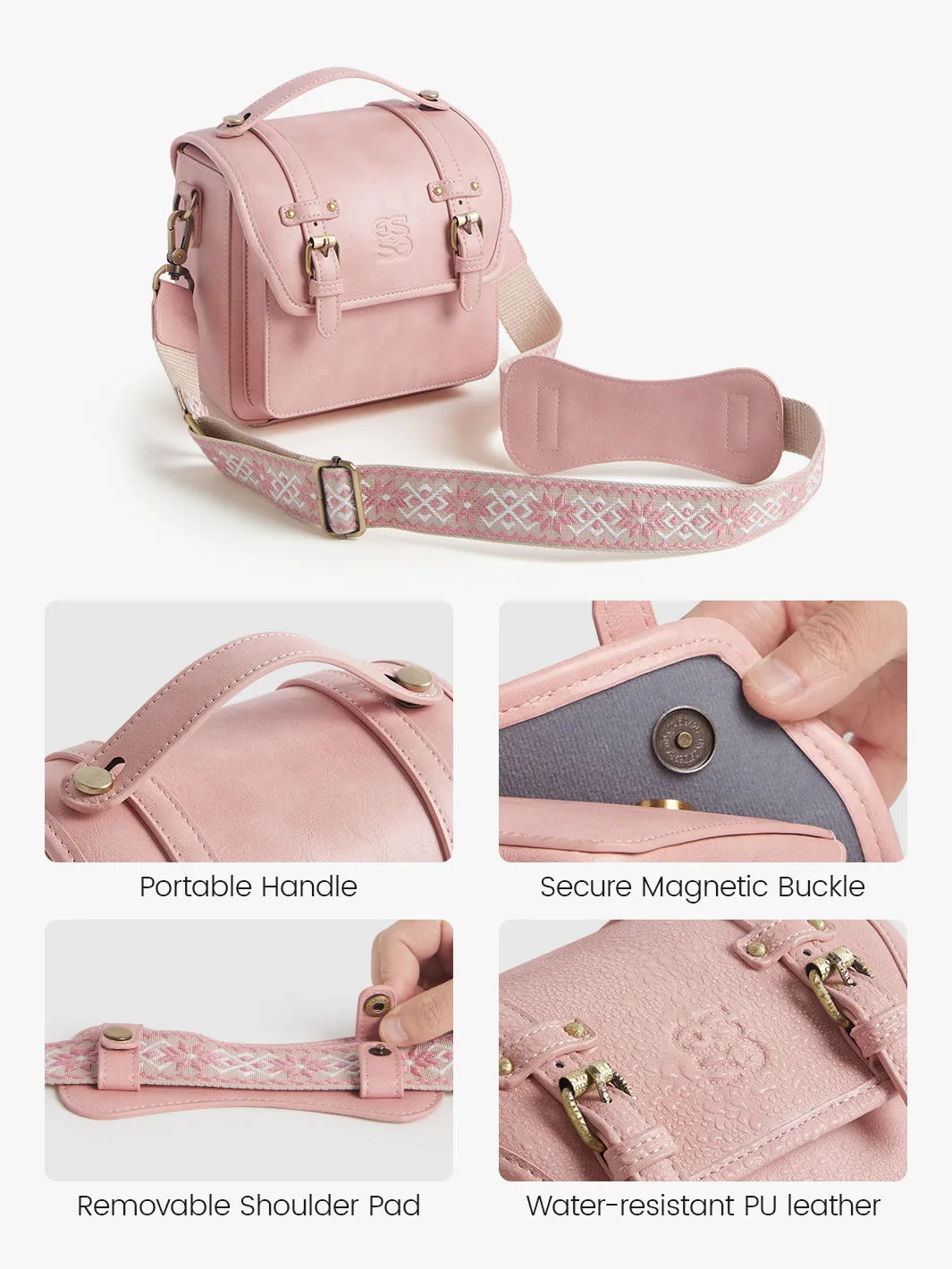 Clara Vintage Shoulder Camera Bag - Muted Lilac / Pink