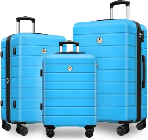 Classic 3-Piece Luggage Set with TSA Lock, PC ABS Durable Lightweight Suitcase with Spinner Wheels, Hardshell Expandable Carry-On Luggage for Business Family Travel, 20/24/28 inch, Blue
