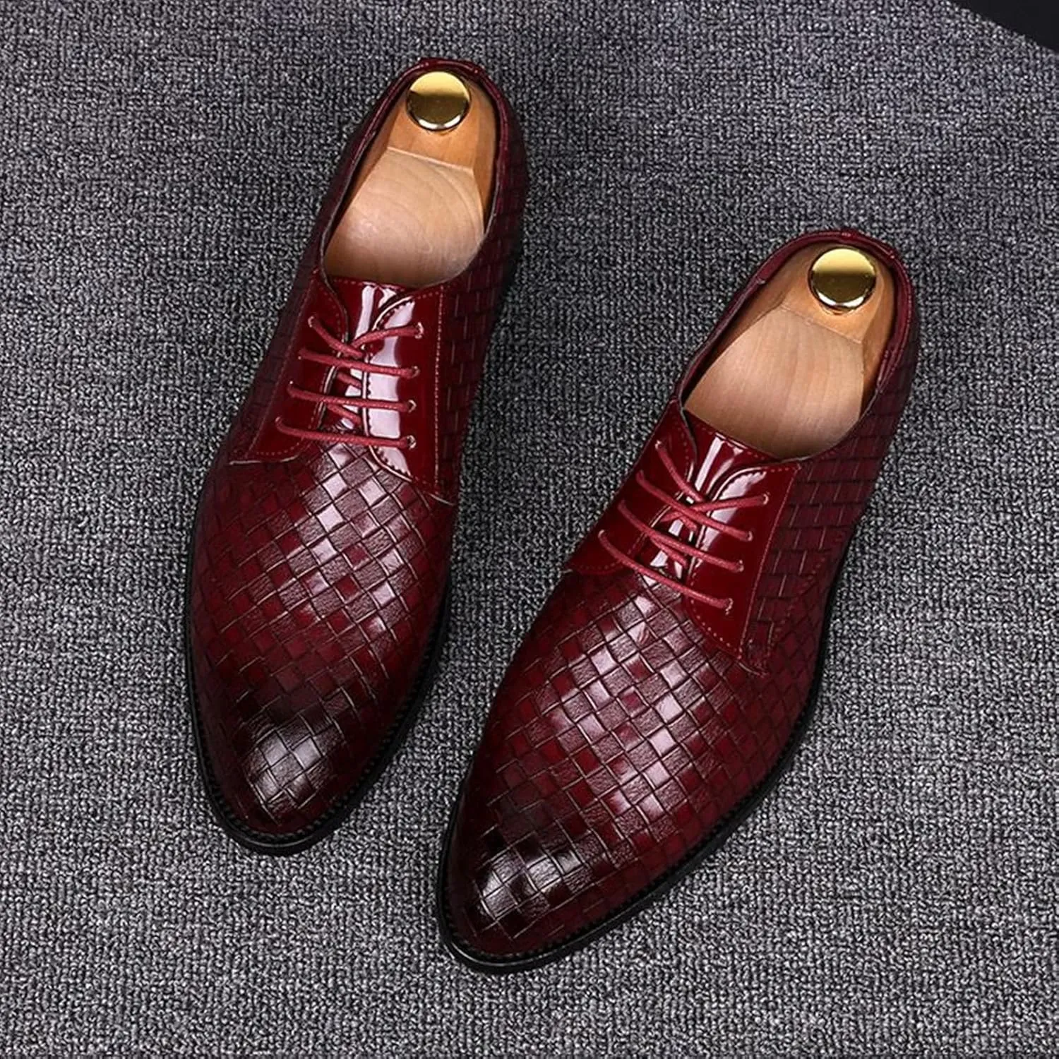 Classic Dress Shoes for Men Fashion Crocodile Printed Lace-Up Pointed-Toe Oxfords Shoes Business Formal Wedding Shoes