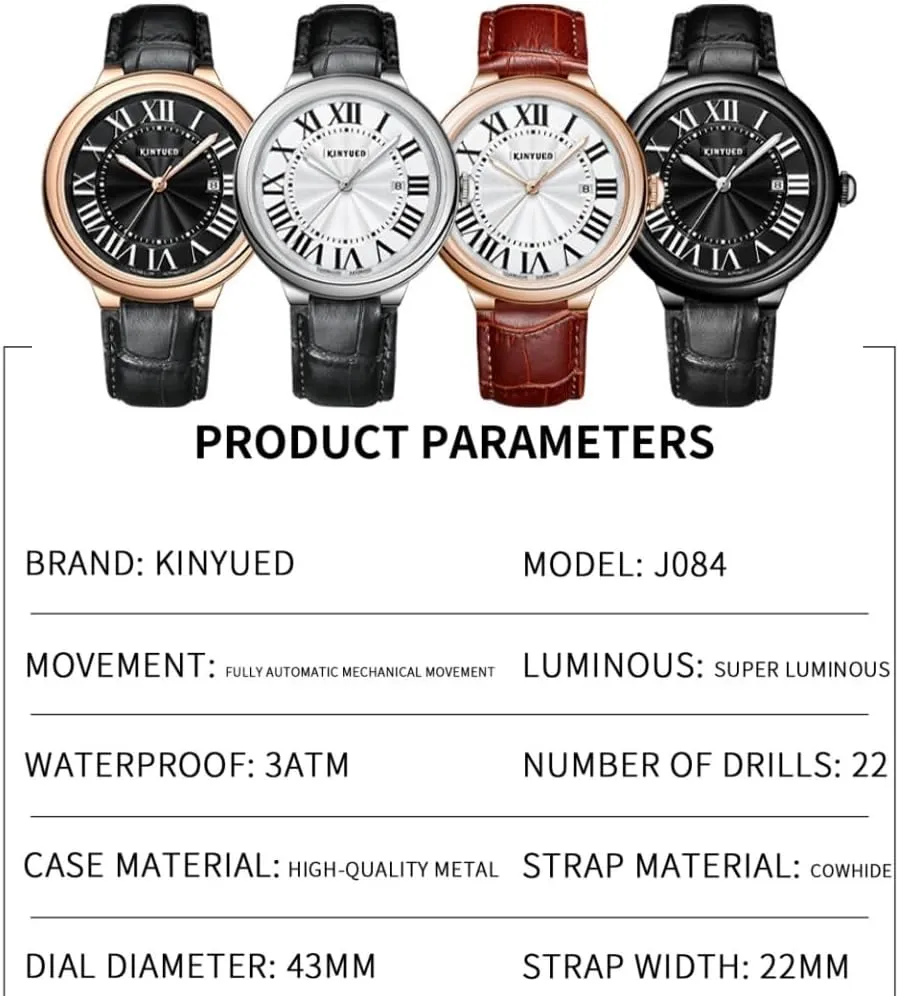 Classic Retro Automatic Mens Watch Calendar Luxury Brand Leather Belt Business Mechanical Watches