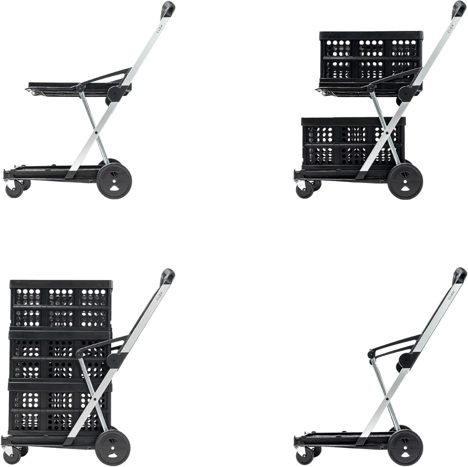 CLAX® The Original | Made in Germany | Multi use Functional Collapsible carts | Mobile Folding Trolley | Shopping cart with Storage Crate (Black)
