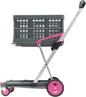 CLAX® The Original | Made in Germany | Multi use Functional Collapsible Carts | Mobile Folding Trolley | Shopping Cart with Storage Crate (Pink)