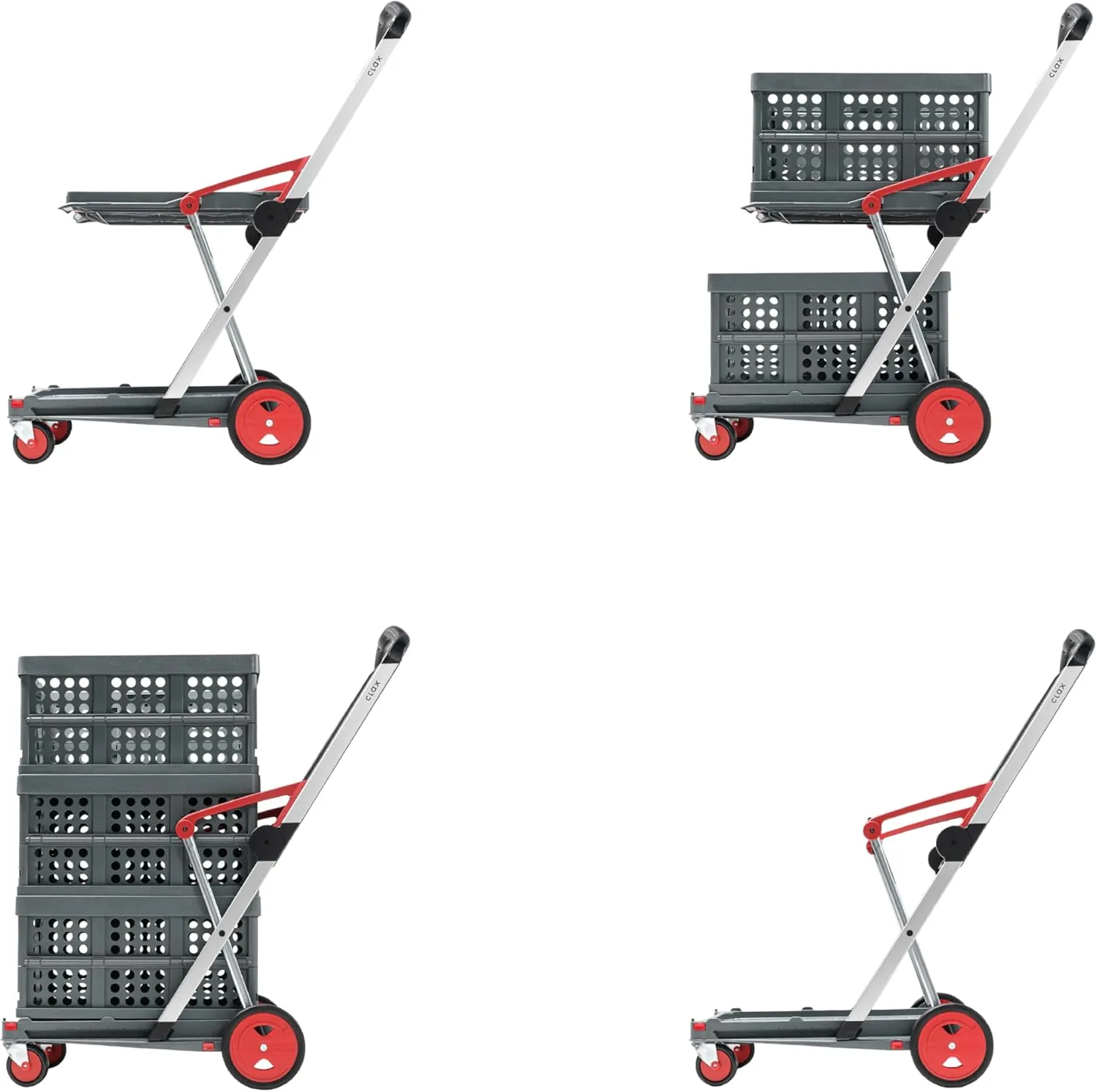 CLAX® The Original | Made in Germany | Multi use Functional Collapsible Carts | Mobile Folding Trolley | Shopping Cart with Storage Crate (Red)
