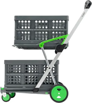 CLAX® The Original | Made in Germany | Multi Use Functional Collapsible Carts | Mobile Folding Trolley | Storage Cart Wagon | Shopping Cart with 2 Storage Crates (Green)
