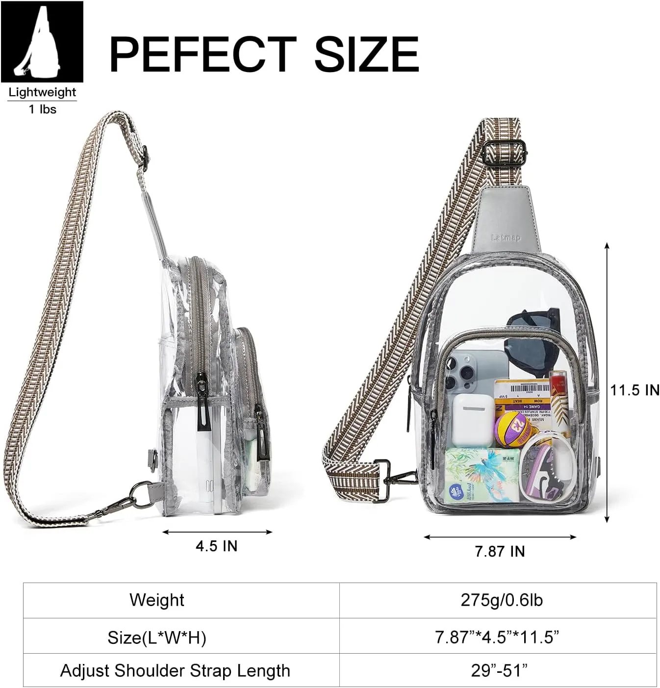 Clear Bag for Stadium Events, Clear Purse for Women Stadium Crossbody Bag, Transparent Bag for Concerts Sports