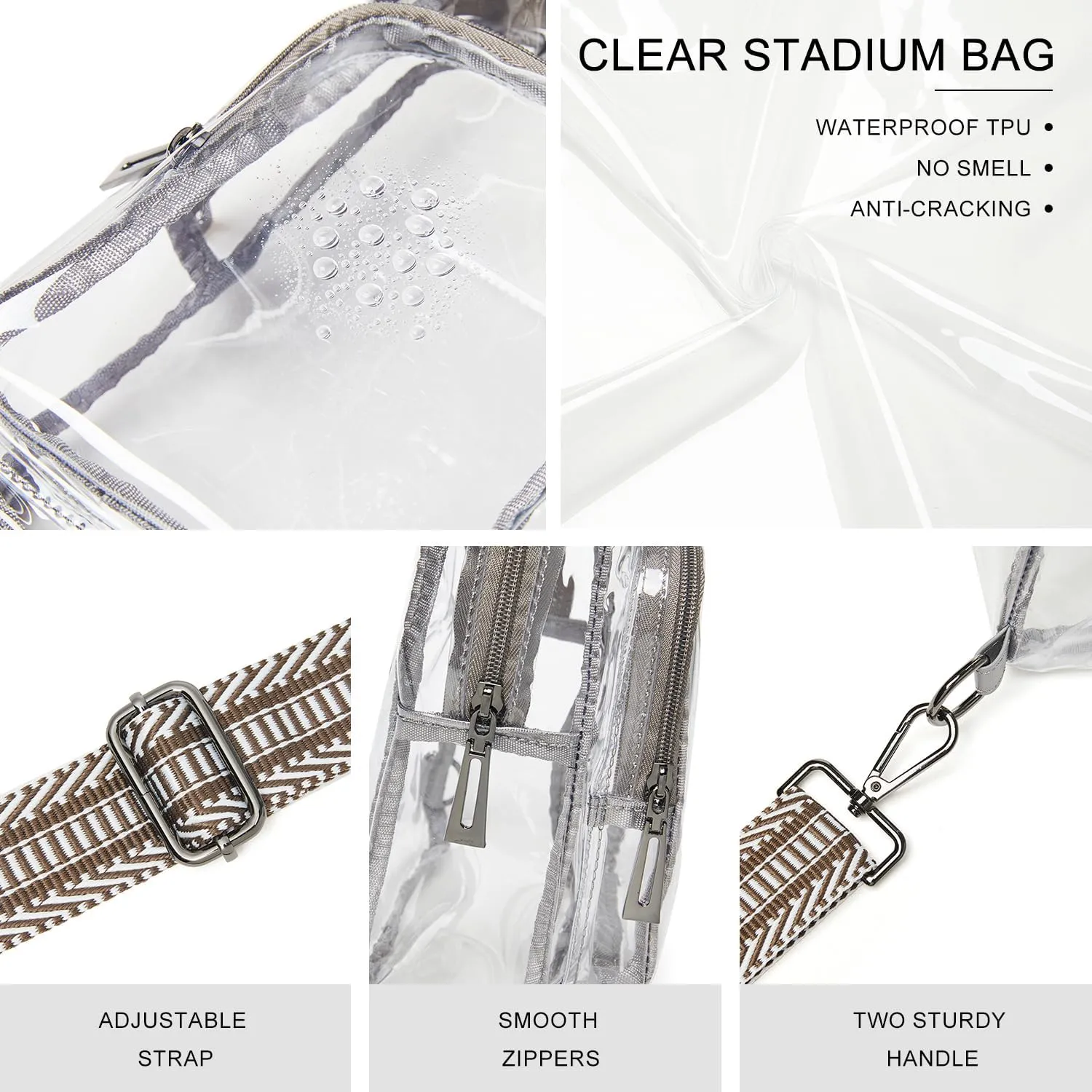 Clear Bag for Stadium Events, Clear Purse for Women Stadium Crossbody Bag, Transparent Bag for Concerts Sports