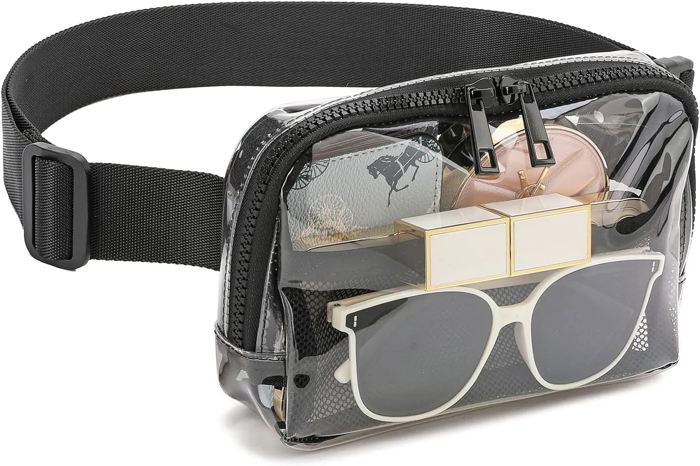 Clear Belt Bag Fanny Pack Stadium Approved for Women Men with Adjustable Strap,Crossbody Clear Waist Bag Pouch for Concerts Hiking Running Blak