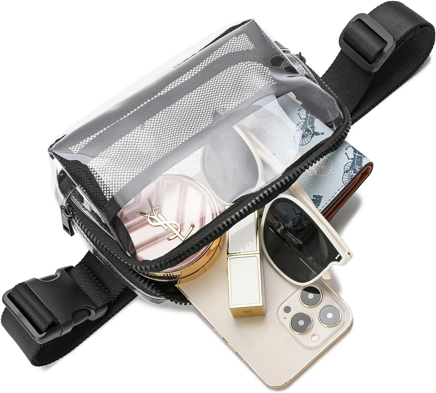 Clear Belt Bag Fanny Pack Stadium Approved for Women Men with Adjustable Strap,Crossbody Clear Waist Bag Pouch for Concerts Hiking Running Blak