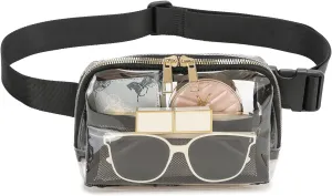 Clear Belt Bag Fanny Pack Stadium Approved for Women Men with Adjustable Strap,Crossbody Clear Waist Bag Pouch for Concerts Hiking Running Blak