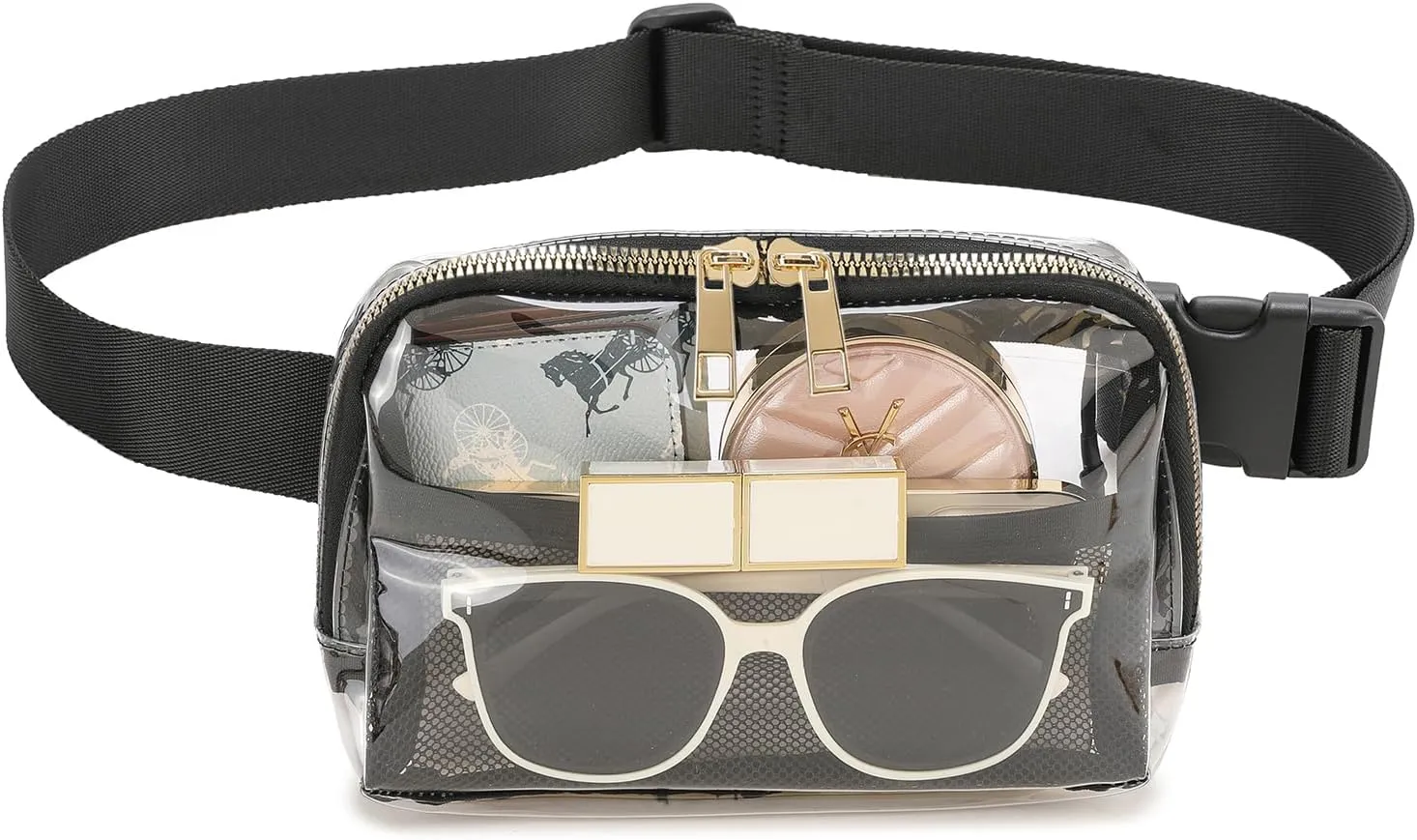 Clear Belt Bag Fanny Pack Stadium Approved for Women Men with Adjustable Strap,Crossbody Clear Waist Bag Pouch for Concerts Hiking Running Blak