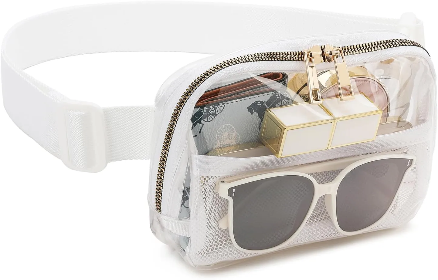 Clear Belt Bag Fanny Pack Stadium Approved for Women Men with Adjustable Strap,Crossbody Clear Waist Bag Pouch for Concerts Hiking Running White