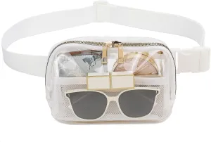 Clear Belt Bag Fanny Pack Stadium Approved for Women Men with Adjustable Strap,Crossbody Clear Waist Bag Pouch for Concerts Hiking Running White