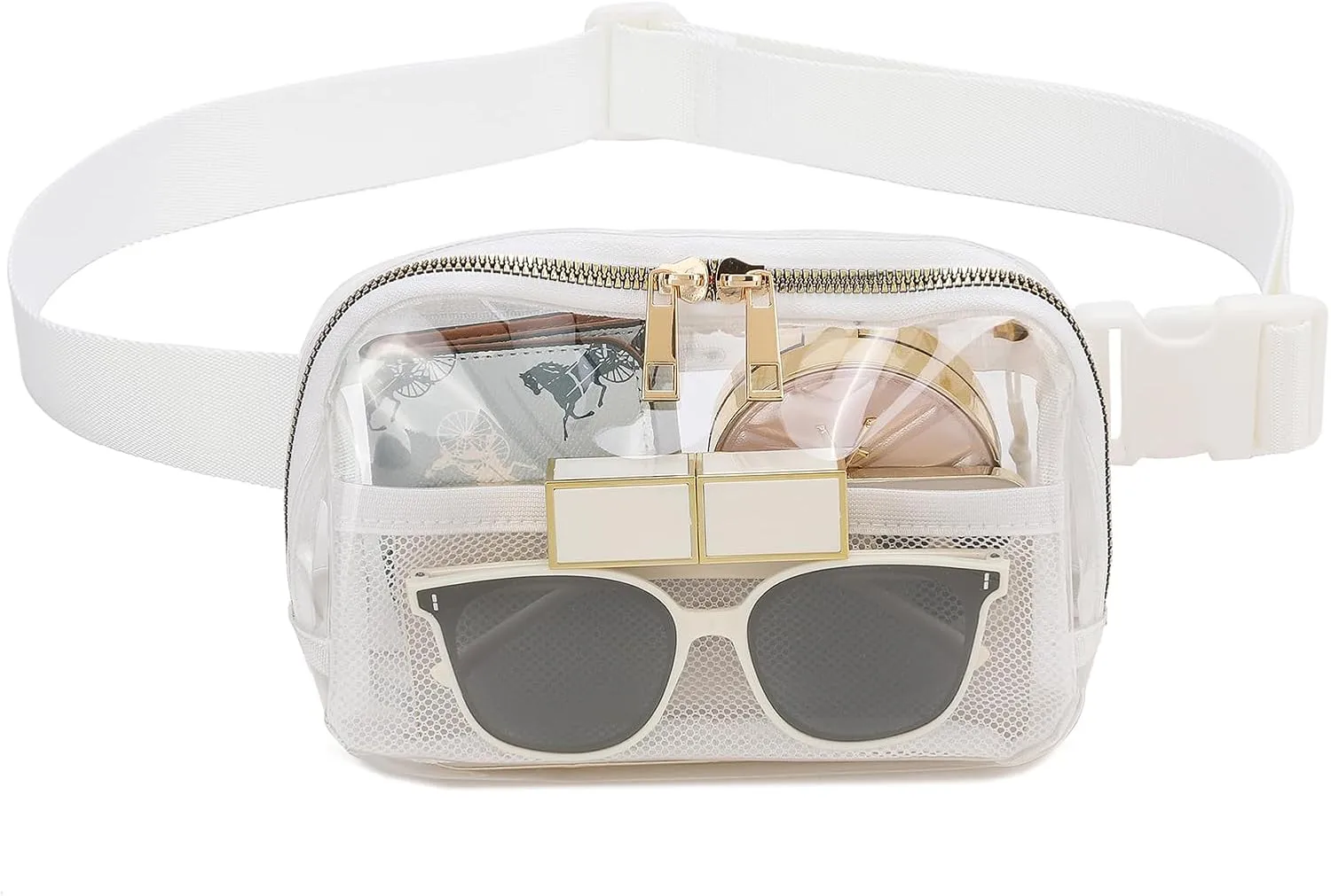 Clear Belt Bag Fanny Pack Stadium Approved for Women Men with Adjustable Strap,Crossbody Clear Waist Bag Pouch for Concerts Hiking Running White