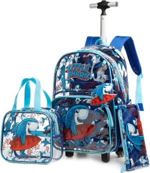 Clear Rolling Backpack Kids Wheeled School Bookbag for Boys and Girls (Shark)